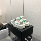 DAD SANDAL MULE IN WHITE MIX PERSIAN GREEN TWEED FABRIC